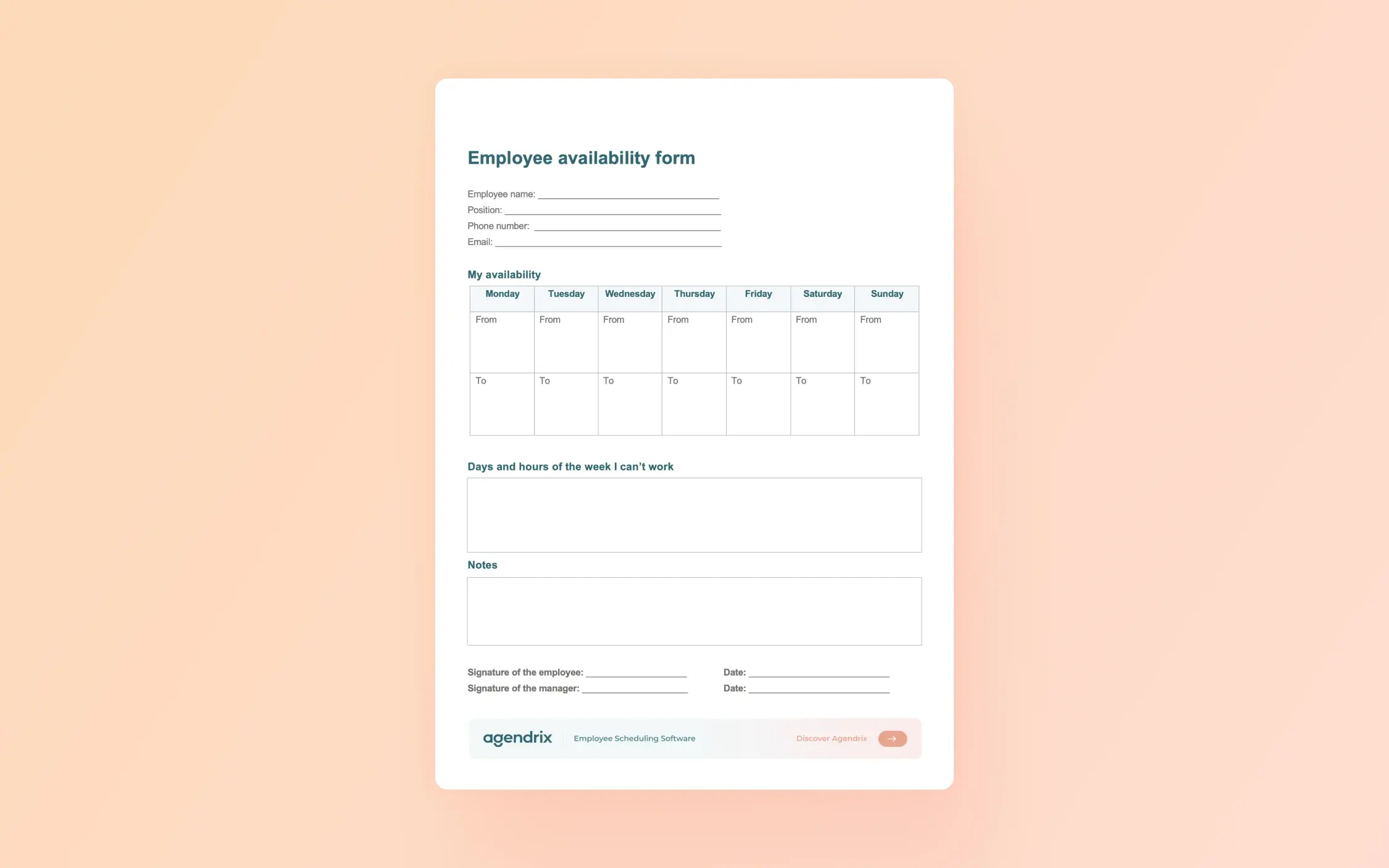 Employee availability form on a Word document