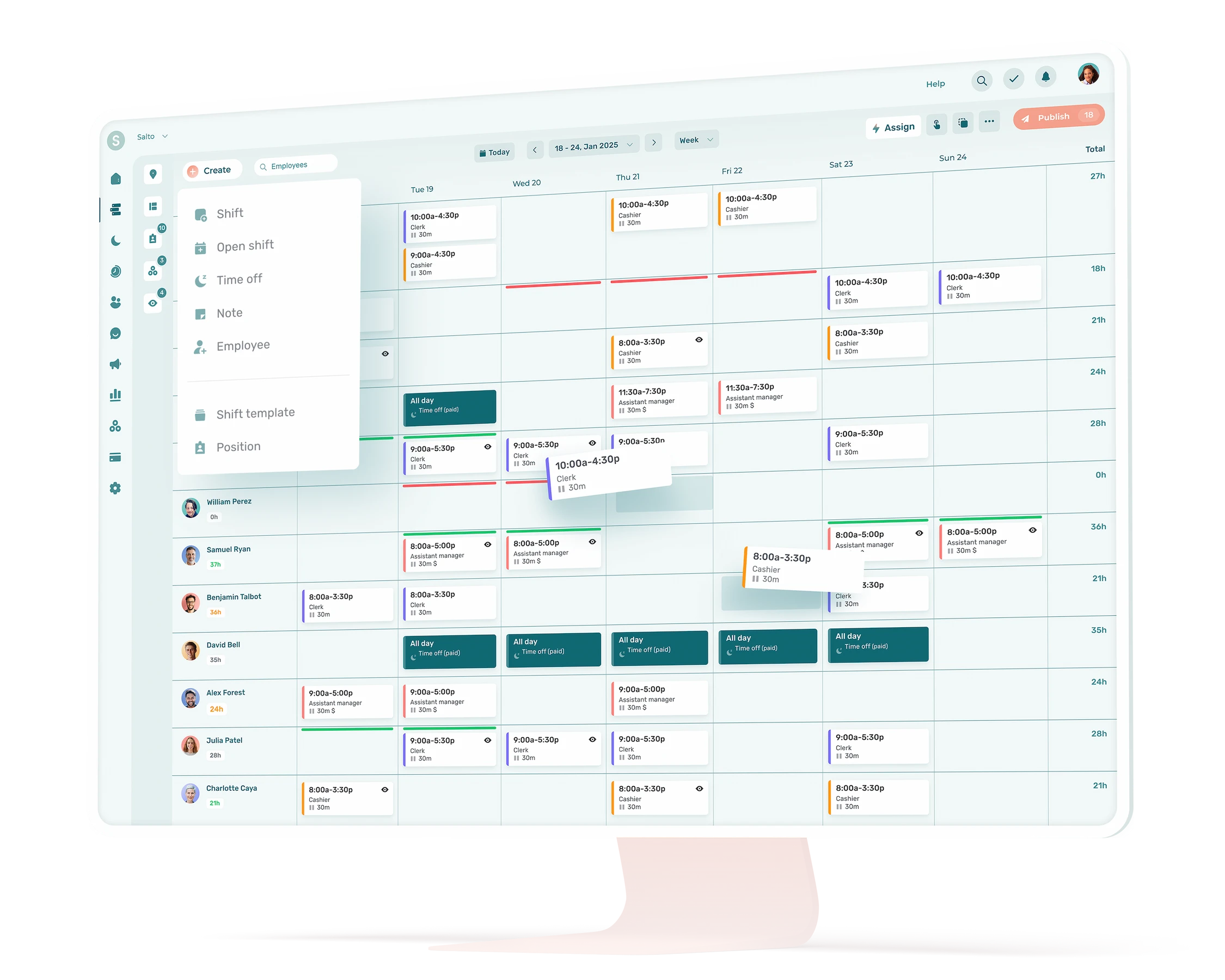 Interface of a scheduling software
