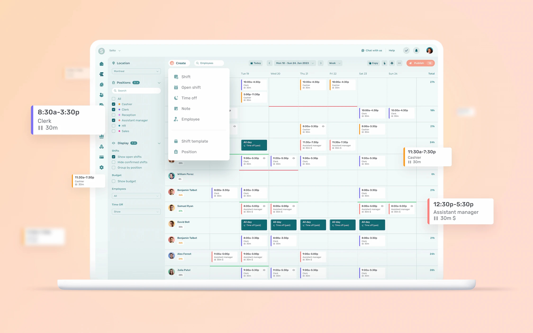 Overview of the Agendrix employee schedule planner