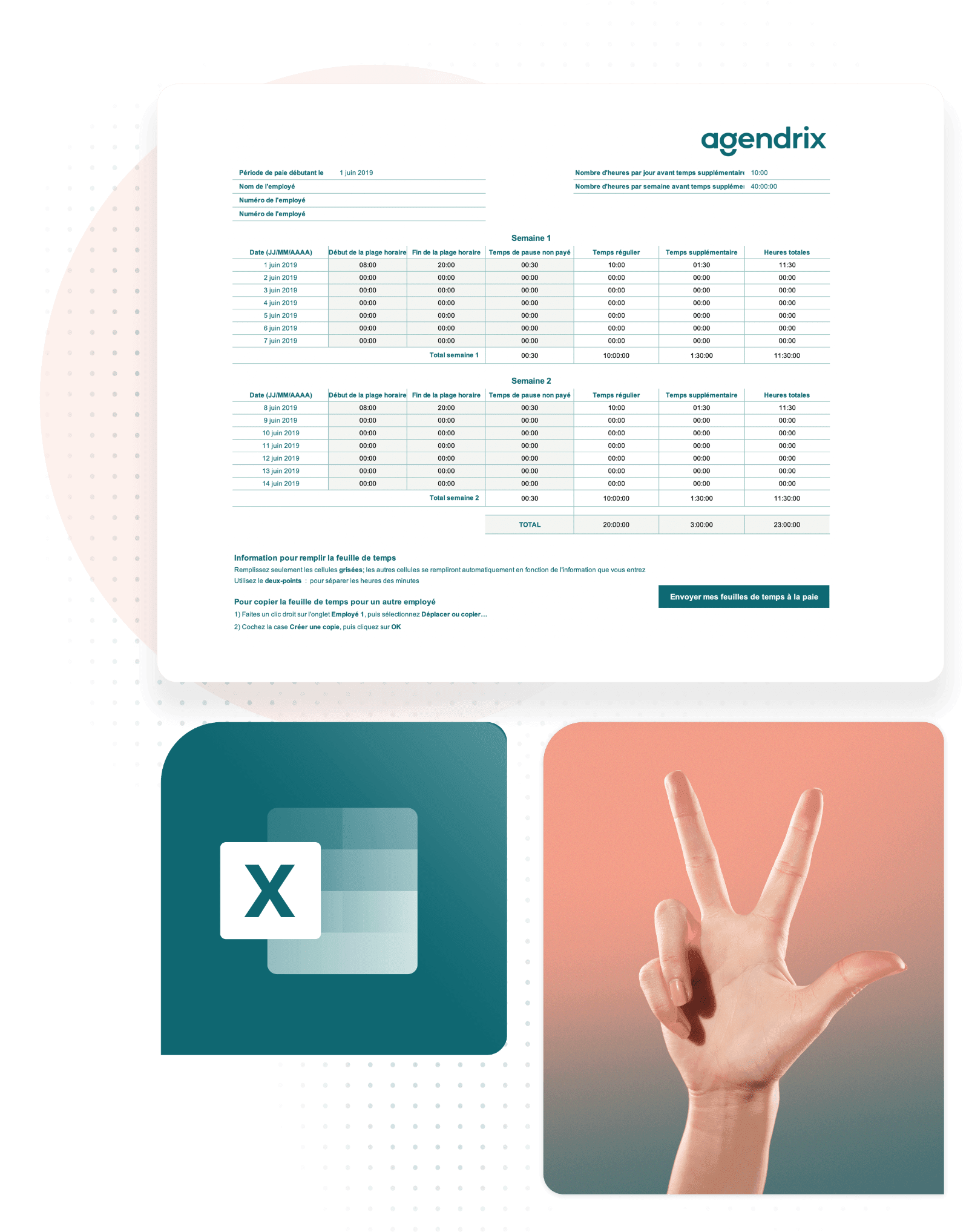 Modèle Excel gratuit de feuilles de temps de travail - Agendrix