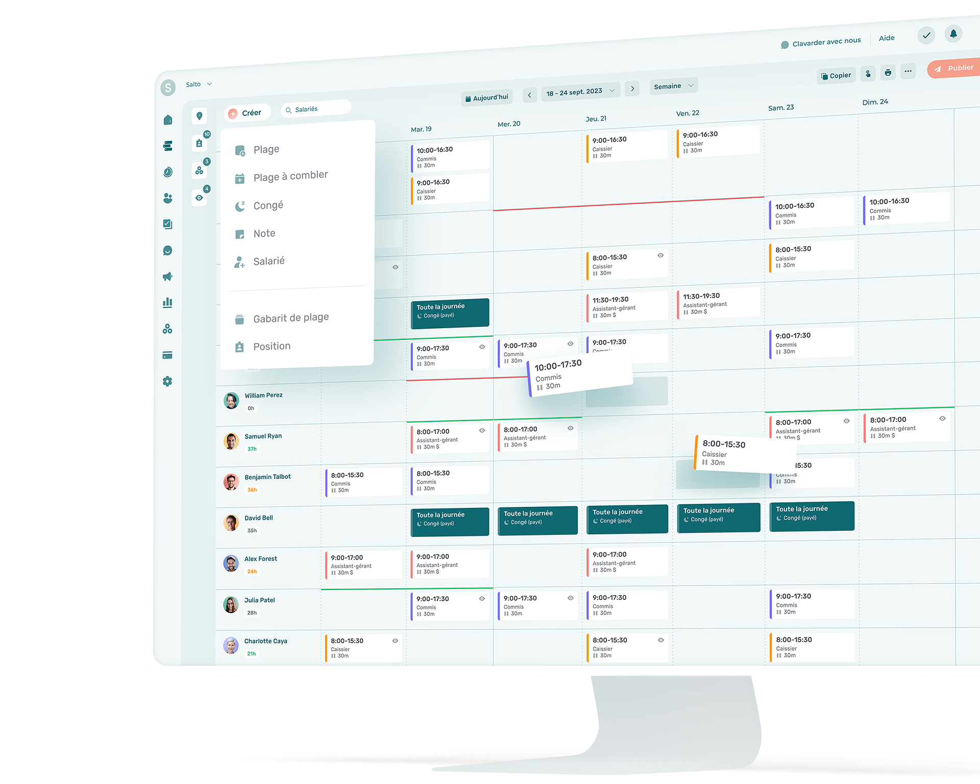 Représentation d'un logiciel de gestion des horaires de travail