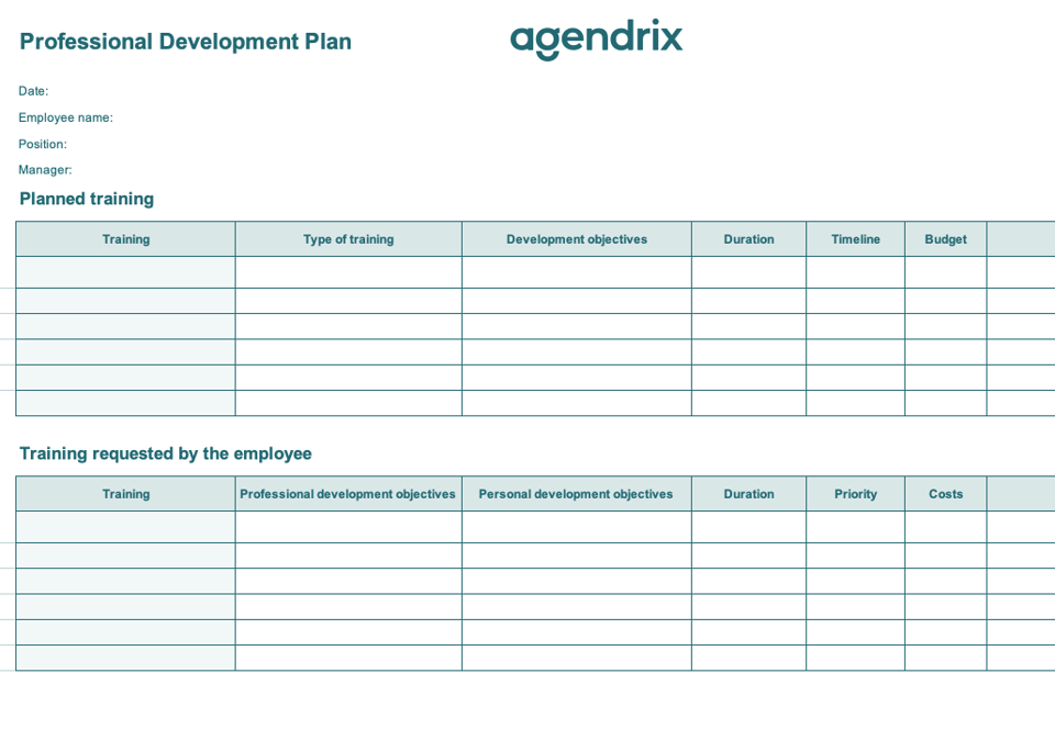 Free Excel Professional Development Plan Template Agendrix 7594