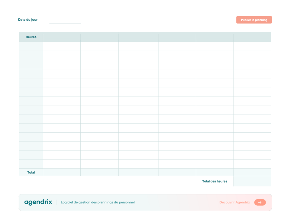 Capture d'écran du modèle de planning journalier