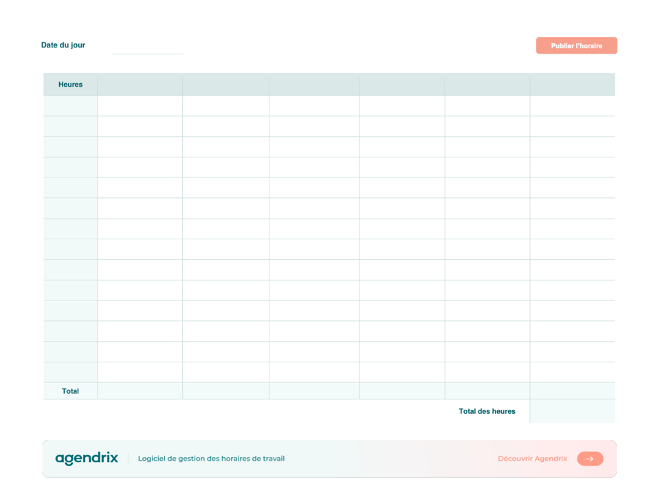 Capture d'écran du modèle d'horaire journalier