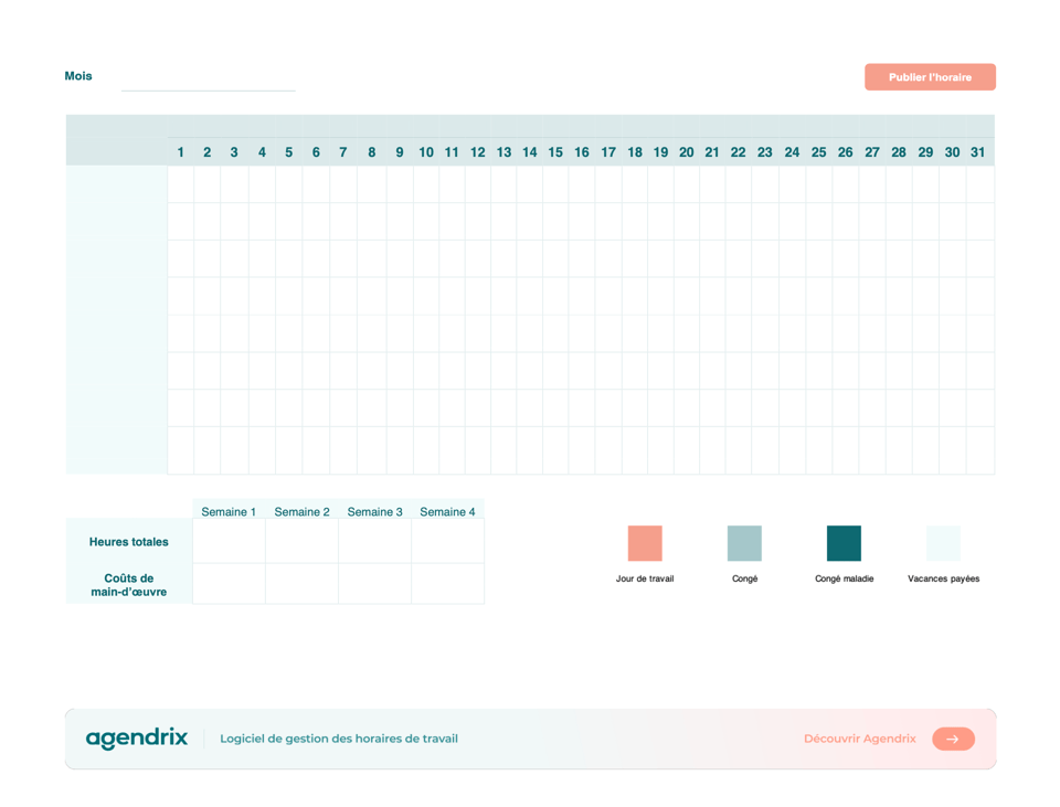 Capture d'écran du modèle de planning mensuel gratuit