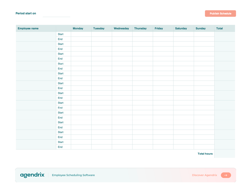 Weekly Work Schedule Template Screenshot