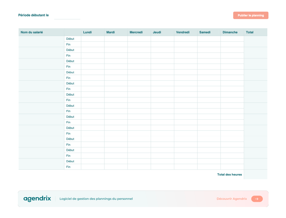 Capture d'écran du modèle de planning hebdomadaire